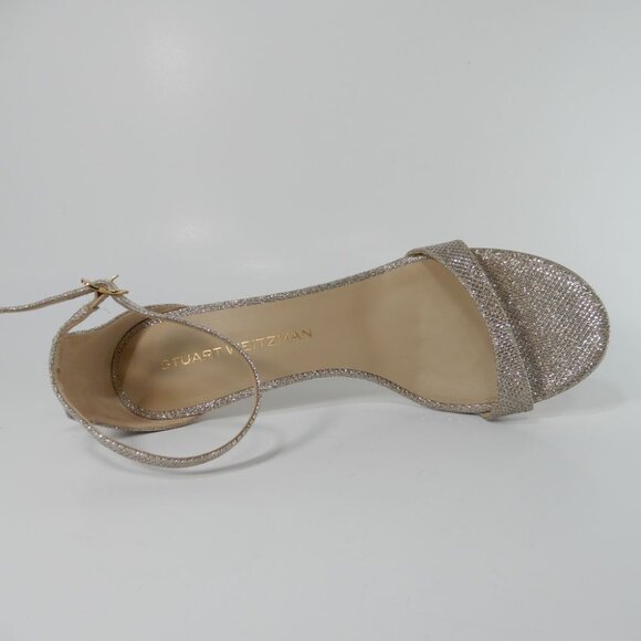 STUART WEITZMAN Nudist Heels Ankle Strap SANDALS Sz 9.5 Poudre Metallic NEW $525 - Picture 11 of 15